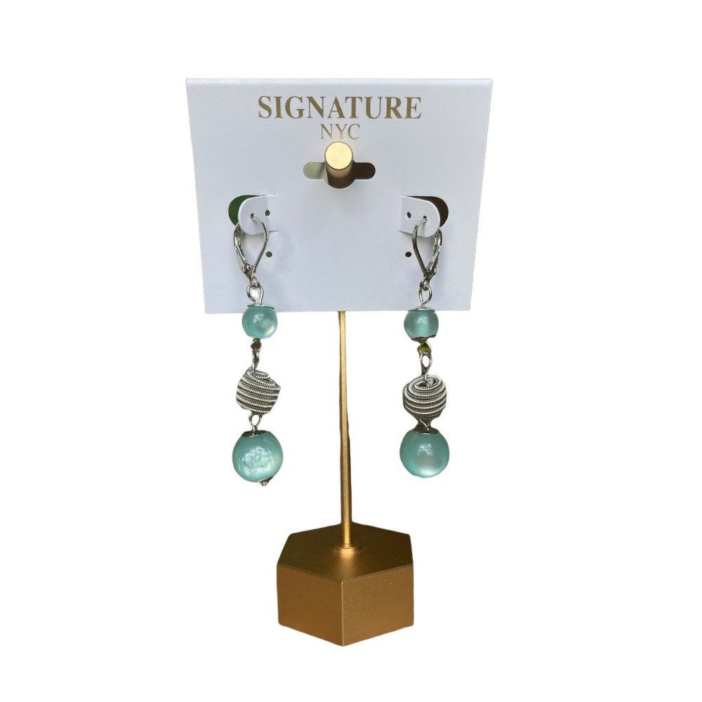 Signature NYC Ocean blue and Silver tone dangle earrings Lever back
